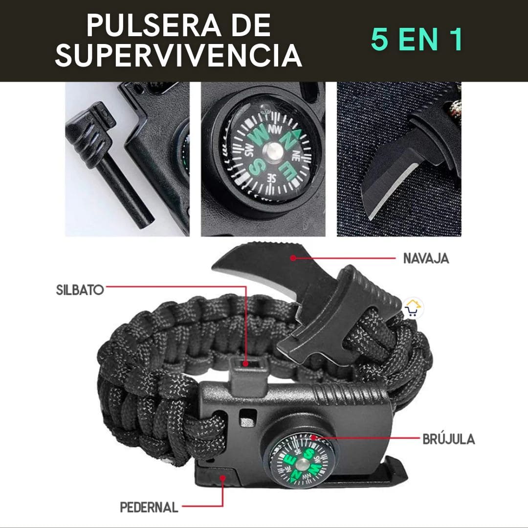 Kit Supervivencia, Silbato 7 en 1 + Navaja + Pulsera 5 en 1